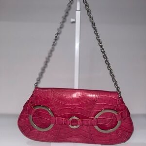 Y2K Baddie-Elegant Pink Croc-Embossed Shoulder Bag